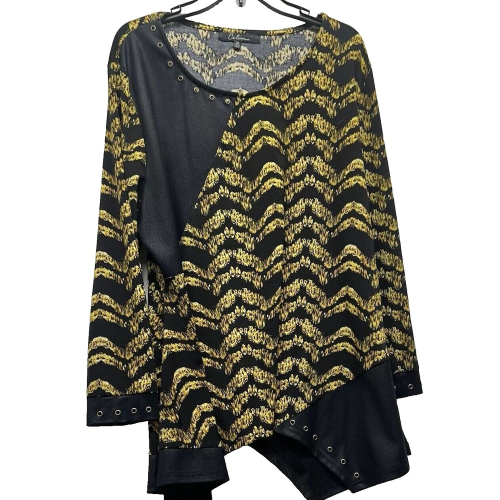 Calessa Womens 3X Yellow/Black Polyester Blend Top (E2)